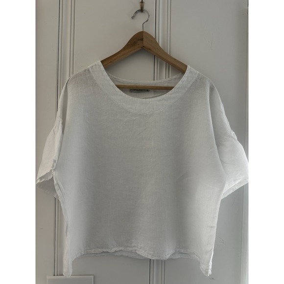 Viola Borghi Tops - Viola Borghi Italy White 100% Linen Ruffle Sleeve Blouse Top Womens Medium Italy